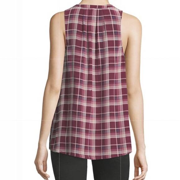 Joie Medium M Aruna Silk Plaid Sleeveless Blouse Top V Neck Red Pink Womens - Picture 12 of 12
